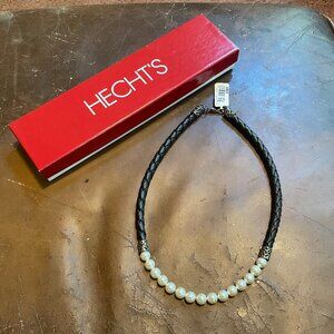 Vintage Woven Leather & Pearl Necklace - Goth Steampunk Style!